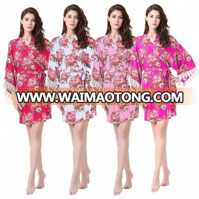 Factory Supply Cotton Bridesmaid Plus Size Bathrobes with Lace