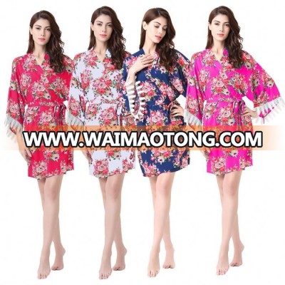 High Quality Short Wedding Cotton Floral Robes with Lace