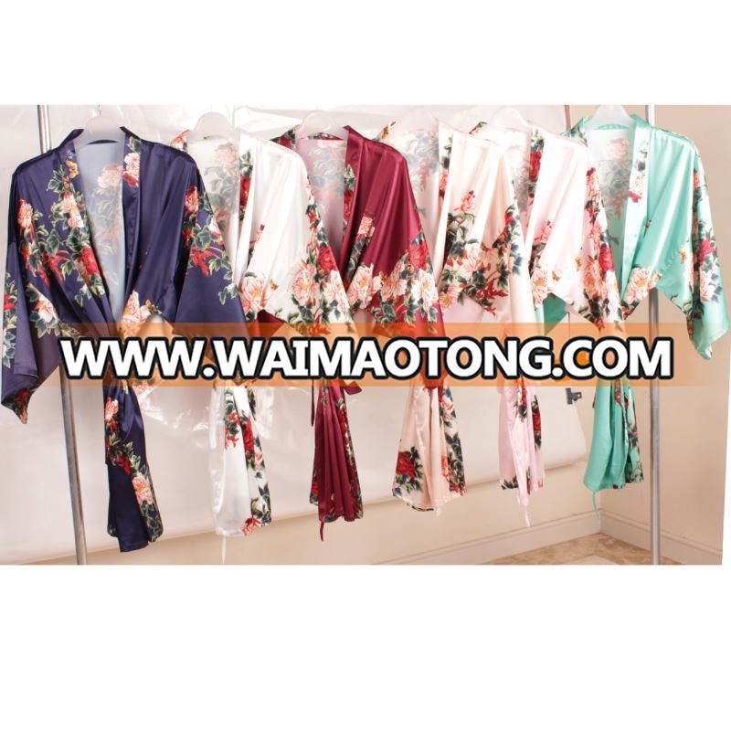 Women Fashion Bridesmaid Night Dress Floral Silk Robe